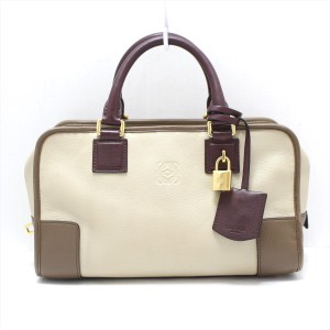 ロエベ LOEWE ハンドバッグ レディース アマソナ28 352.62LA03 ベージュ×ダークブラウン レザー【中古】20240422