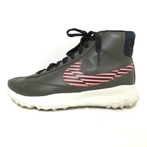 ナイキ NIKE スニーカー 24 レディース - 818731-300 カーキ×ピンク×黒 ハイカット 合皮×化学繊維【中古】20240506