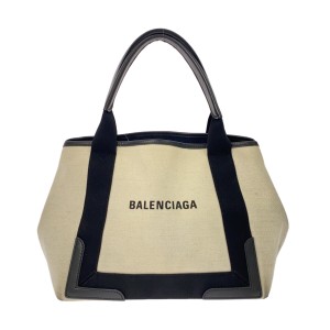 バレンシアガ BALENCIAGA トートバッグ レディース ネイビーカバスS 339933 アイボリー×黒 キャンバス×レザー【中古】20240530