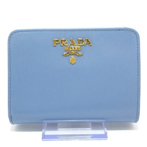 プラダ PRADA 2つ折り財布 レディース - ライトブルー ヴィッテロムーブ(レザー)【中古】20240427