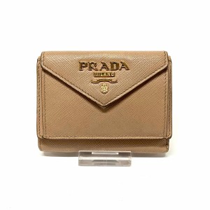 プラダ PRADA 3つ折り財布 レディース - ベージュ サフィアーノレザー 【中古】20240428