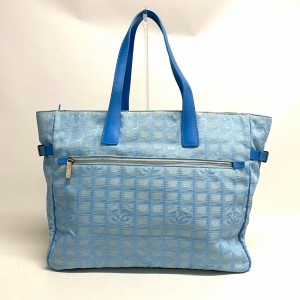 シャネル CHANEL トートバッグ レディース ニュートラベルライントートTGM A15826 ライトブルー マットシルバー金具【中古】20240429