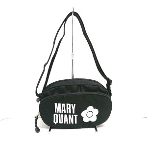 マリークワント MARY QUANT ショルダーバッグ レディース - 黒×白 刺繍 ナイロン【中古】20240523