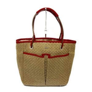 アニヤハインドマーチ Anya Hindmarch トートバッグ レディース - ベージュ×レッド 麻×エナメル（レザー）【中古】20240530