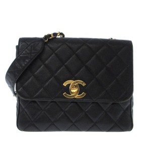 シャネル CHANEL ショルダーバッグ レディース デカマトラッセ 黒 ゴールド金具/チェーンショルダー キャビアスキン【中古】20240430