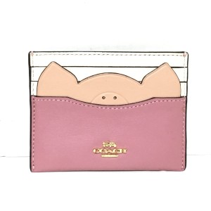 コーチ COACH カードケース レディース - ピンク×ベージュ×ライトピンク ブタ レザー【中古】20240430