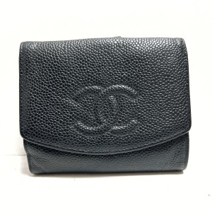 シャネル CHANEL Wホック財布 レディース - 黒 ココマーク キャビアスキン【中古】20240509