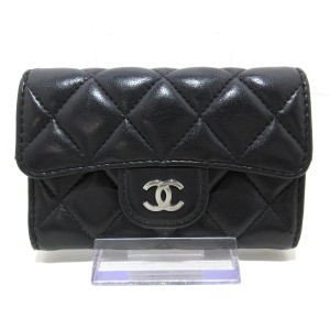 シャネル CHANEL 名刺入れ レディース マトラッセ 黒 シルバー金具 ラムスキン【中古】20240504