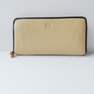 ロエベ LOEWE 長財布 レディース アマソナ ジップ アラウンド ウォレット 113N69CF13 ベージュ×黒 ラウンドファスナー【中古】20240512