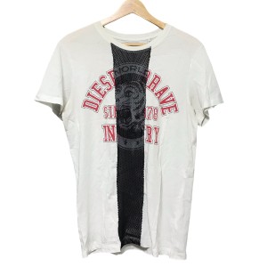 ディーゼル DIESEL 半袖Tシャツ サイズS メンズ - 白×黒×レッド クルーネック【中古】20240502