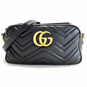 グッチ GUCCI ショルダーバッグ レディース GGマーモント 447632 黒 チェーンショルダー レザー【中古】20240429