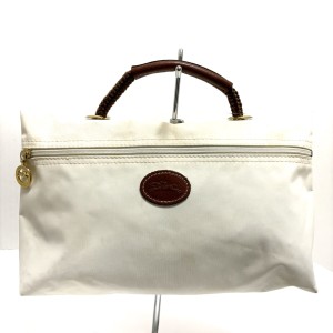 ロンシャン LONGCHAMP ハンドバッグ レディース - アイボリー×ダークブラウン ナイロン×レザー×コットン【中古】20240517