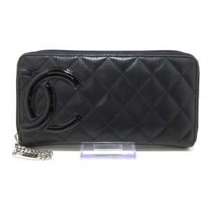 シャネル CHANEL 長財布 レディース カンボンライン 黒 ラウンドファスナー ラムスキン×エナメル（レザー）【中古】20240427