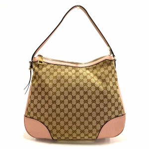 グッチ GUCCI ショルダーバッグ レディース - 449244 ベージュ×ピンク ジャガード×レザー【中古】20240429