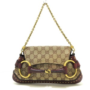 グッチ GUCCI ハンドバッグ レディース GG柄,ホースビット 119186 ベージュ×ダークブラウン ジャガード×レザー【中古】20240427