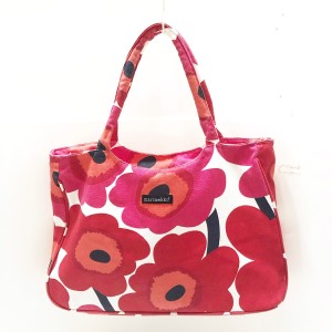 マリメッコ marimekko ショルダーバッグ レディース - ピンク×レッド×マルチ 花柄 キャンバス【中古】20240508