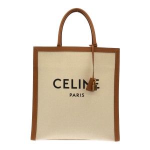 セリーヌ トートバッグ レディース 美品 バーティカル CELINE カバ アイボリー×ライトブラウン キャンバス×レザー【中古】20240529