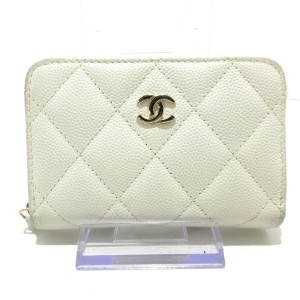 シャネル CHANEL コインケース レディース マトラッセ AP0216 白 ラウンドファスナー/ゴールド金具 キャビアスキン【中古】20240503