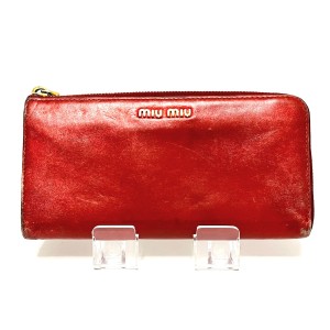 ミュウミュウ miumiu 長財布 レディース - レッド タッセル/L字ファスナー レザー【中古】20240514