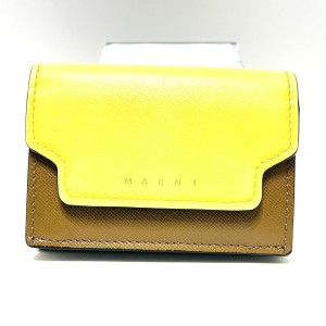 マルニ MARNI 3つ折り財布 レディース - イエロー×ダークブラウン×ライトブルー レザー【中古】20240514