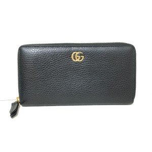 グッチ GUCCI 長財布 レディース GGマーモント 456117 黒 ラウンドファスナー レザー【中古】20240528