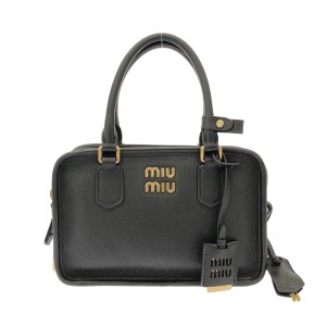 ミュウミュウ miumiu ハンドバッグ レディース 美品 アルカディ 5BB124 黒 レザー【中古】20240601