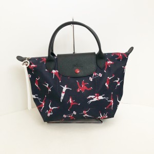 ロンシャン LONGCHAMP ハンドバッグ レディース 美品 ル・プリアージュ ダークネイビー×黒×マルチ ナイロン×レザー【中古】20240514