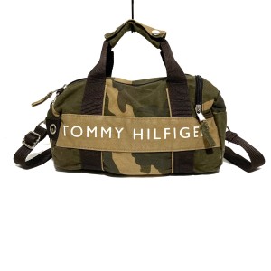 トミーヒルフィガー TOMMY HILFIGER ハンドバッグ レディース - カーキ×ライトブラウン×黒 迷彩柄 コットン×ナイロン【中古】20240604