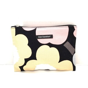 マリメッコ marimekko ポーチ レディース 美品 - ベージュ×黒×ピンク ウニッコ キャンバス【中古】20240519