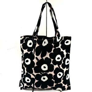 マリメッコ marimekko トートバッグ レディース 美品 - 黒×ライトピンク×白 ウニッコ コットン【中古】20240521