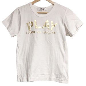 プレイコムデギャルソン PLAY COMMEdesGARCONS 半袖Tシャツ サイズS レディース - 白×ゴールド クルーネック【中古】20240525