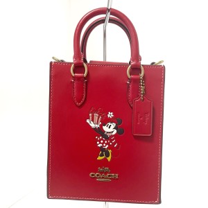 コーチ COACH トートバッグ レディース ノース サウス ミニ トート CN022 レッド×黒×マルチ レザー【中古】20240615