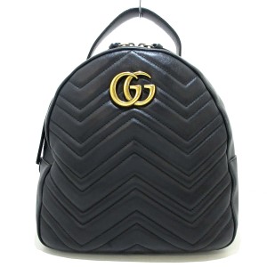 グッチ GUCCI リュックサック レディース GGマーモント キルティングレザー バックパック 476671 黒 レザー【中古】20240428