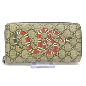 グッチ GUCCI 長財布 レディース スネークプリント GGスプリームキャンバス ジップアラウンドウォレット 451273【中古】20240427