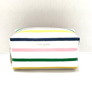 ケイトスペード Kate spade ポーチ レディース 美品 - K7643 アイボリー×ピンク×マルチ ボーダー レザー【中古】20240524