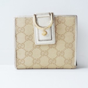 グッチ GUCCI 2つ折り財布 レディース アビー,GG柄 154255 ベージュ×シルバー ジャガード×レザー【中古】20240512