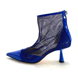 ジミーチュウ JIMMY CHOO ショートブーツ 37 レディース - ブルー メッシュ 化学繊維×エナメル（レザー）【中古】20240515