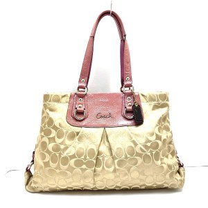 コーチ COACH ハンドバッグ レディース アシュリーシグネチャーサテンキャリーオール F15510 ベージュ×ピンク【中古】20240611