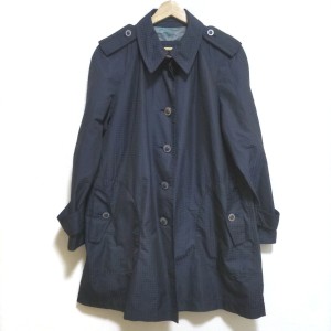 アクアスキュータム Aquascutum コート レディース 美品 - 黒×ネイビー 長袖/チェック柄/春/秋【中古】20240519