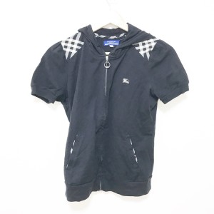 バーバリーブルーレーベル Burberry Blue Label パーカー サイズ38 M レディース - 黒×白 半袖/ジップアップ【中古】20240514