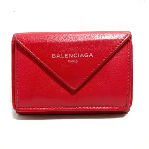 バレンシアガ BALENCIAGA 3つ折り財布 レディース ペーパーミニウォレット 391446 レッド レザー【中古】20240518