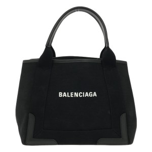 バレンシアガ BALENCIAGA トートバッグ レディース ネイビーカバスS 339933 黒 キャンバス×レザー【中古】20240607