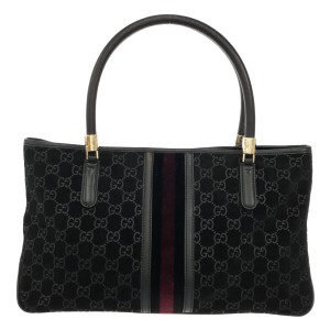 グッチ GUCCI トートバッグ レディース GG柄 161717 黒×ボルドー スエード×レザー×ベロア【中古】20240607