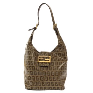 フェンディ FENDI ショルダーバッグ レディース ズッキーノ柄 26686 ベージュ×ダークブラウン【中古】20240607