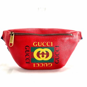 グッチ GUCCI ウエストポーチ レディース プリント スモール ベルトバッグ 527792 レッド×マルチ レザー【中古】20240430