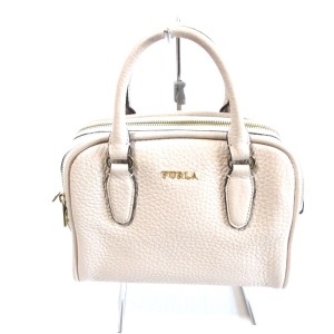 フルラ FURLA ハンドバッグ レディース - ピンクベージュ×白 レザー【中古】20240524