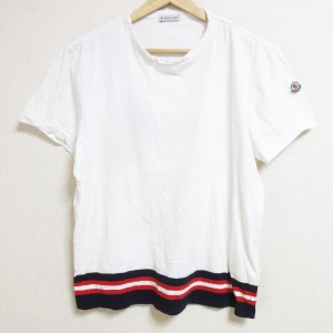 モンクレール MONCLER 半袖Tシャツ サイズM メンズ - 白×ダークネイビー×レッド クルーネック【中古】20240521
