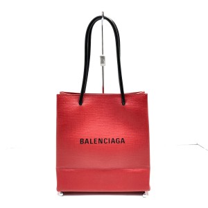 バレンシアガ BALENCIAGA トートバッグ レディース ショッピングトートXXS 597858 レッド×黒 レザー【中古】20240528