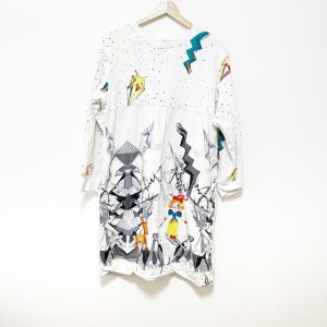 ツモリチサト TSUMORI CHISATO ワンピース サイズM レディース - 白×グレー×マルチ クルーネック/長袖/ロング 綿【中古】20240518