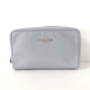 コーチ COACH ポーチ レディース 美品 - ブルーグレー ナイロン×レザー【中古】20240528